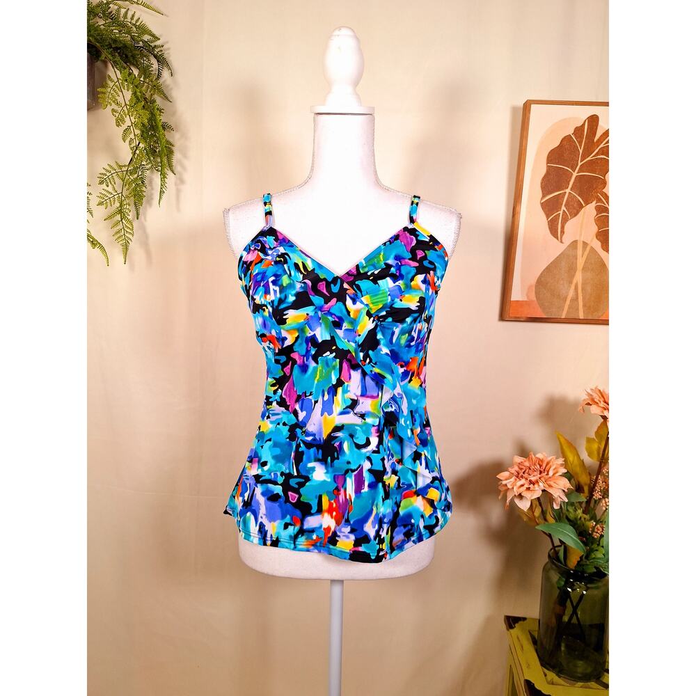 Caribbean Joe Women's Beach Swimsuit Ruffle Top Size 14